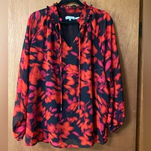 Calvin Klein Floral Long-Sleeve Split Neck Blouse